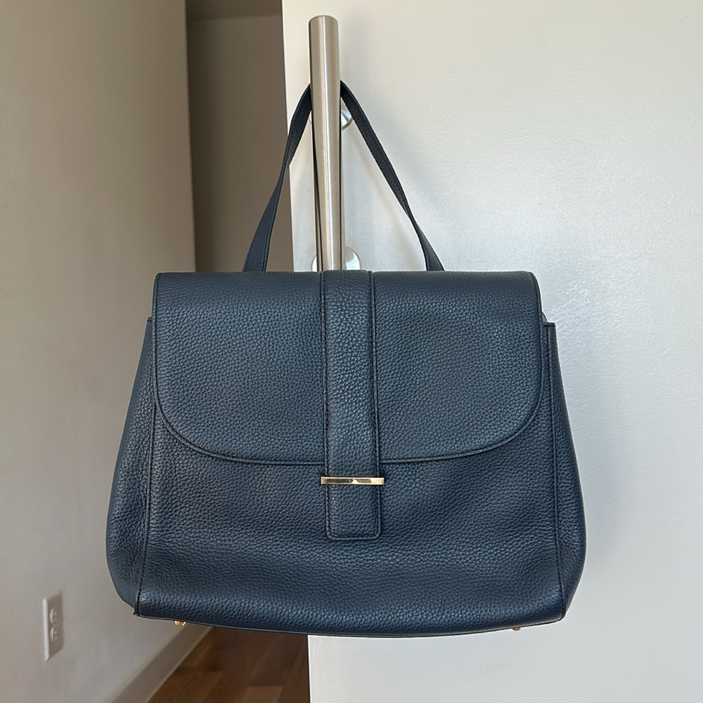 Neely & Chloe Navy Blue Pebbled Leather Satchel (No. 20 Day Bag)